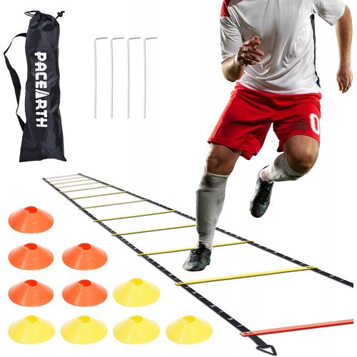  PACEARTH Agility Ladder - 12 Rung 20ft Agility Speed and Balance Training Ladder for Soccer Basketball Boxing Softball Footwork Sports Agility Training with Scale and Carry Bag