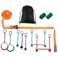 PACKGOUT Slackline, 45 Obstacles Course for Kids Warrior Training Equipment Swing Hanging Monkey Bar Kits, Gifts for Boys and Girls Included Carrying Bag and Tree Protectors