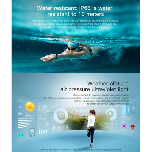  PADY-Wearable Technology NO.1 DT58 Blood Oxygen Pressure Smart Bracelet Activity Tracker Watch with Heart Rate Monitor Blood Pressure Monitor Sport Smart Watch Pedometer IP68 Waterproof 1.14 Inch Color Scr