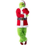 PAFIGA Green Big Monster Costume for Men 7pcs Christmas Deluxe Furry Adult Santa Suit Green Outfit