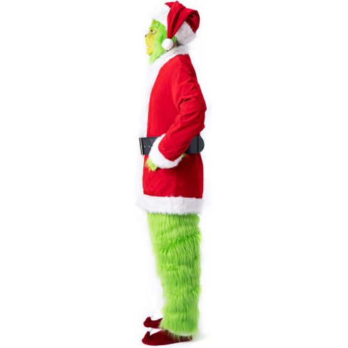  할로윈 용품PAFIGA Green Big Monster Costume for Men 7pcs Christmas Deluxe Furry Adult Santa Suit Green Outfit