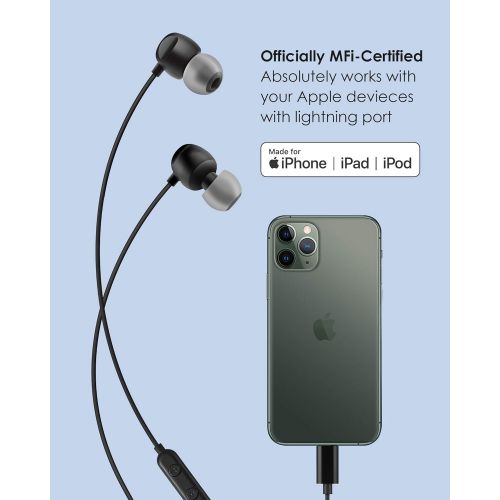  [아마존베스트]PALOVUE Lightning Headphones iPhone 11 Pro Max Earphones MFi Certified Compatible iPhone X XS Max XR iPhone 8 Plus iPhone 7 Plus with Microphone Controller (MorFlow Black)