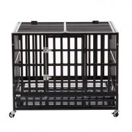 PANEY Large Heavy Duty Dog Crate Folding Mental Kennel Playpen w/Wheels & Tray Pet Home