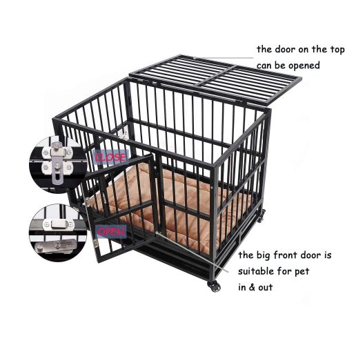  PANEY Large Heavy Duty Dog Crate Folding Mental Kennel Playpen w/Wheels & Tray Pet Home