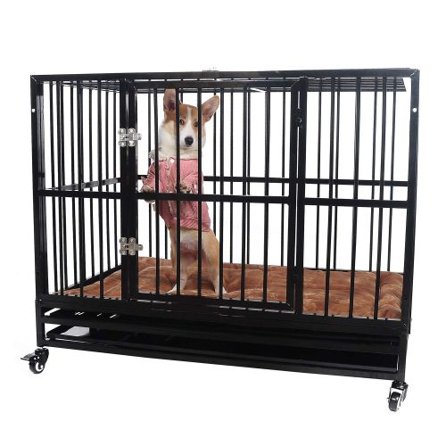  PANEY Large Heavy Duty Dog Crate Folding Mental Kennel Playpen w/Wheels & Tray Pet Home