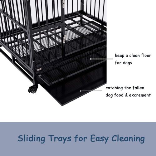  PANEY Large Heavy Duty Dog Crate Folding Mental Kennel Playpen w/Wheels & Tray Pet Home