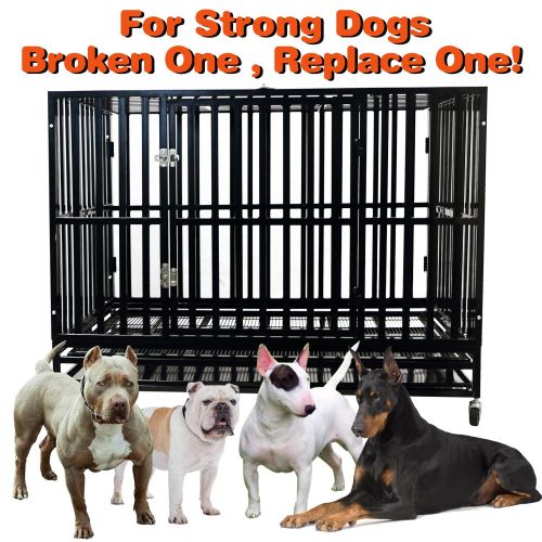  PANEY Large Heavy Duty Dog Crate Folding Mental Kennel Playpen w/Wheels & Tray Pet Home