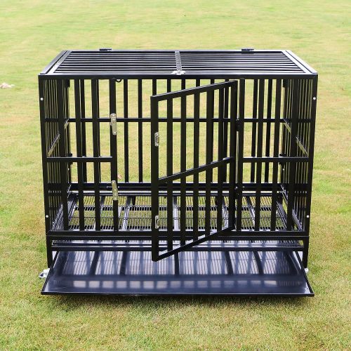  PANEY Large Heavy Duty Dog Crate Folding Mental Kennel Playpen w/Wheels & Tray Pet Home