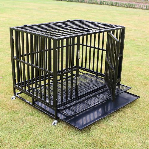  PANEY Large Heavy Duty Dog Crate Folding Mental Kennel Playpen w/Wheels & Tray Pet Home