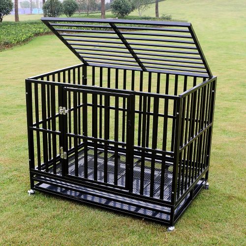  PANEY Large Heavy Duty Dog Crate Folding Mental Kennel Playpen w/Wheels & Tray Pet Home