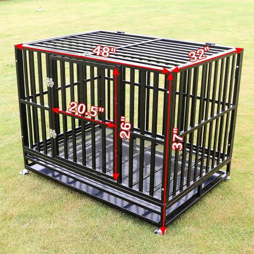  PANEY Large Heavy Duty Dog Crate Folding Mental Kennel Playpen w/Wheels & Tray Pet Home