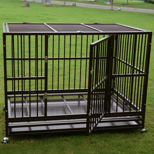  PANEY Large Heavy Duty Rolling Dog Cage Crate Kennel Metal Pet Playpen w/Wheels Double Door