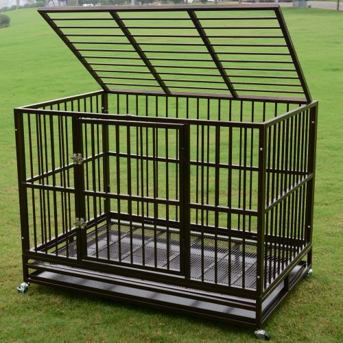  PANEY Large Heavy Duty Rolling Dog Cage Crate Kennel Metal Pet Playpen w/Wheels Double Door