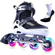 PAPAISON Adjustable Inline Skates for Kids and Adults with Full Light Up Wheels, Outdoor Roller Skates for Girls and Boys, Men and Women