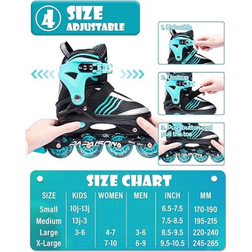  PAPAISON Adjustable Inline Skates Boys Ages 4-12, Roller Skates for Girls Kids with Full Light Up Wheels, Outdoor Skates Illuminating Skates for Children Teens Women