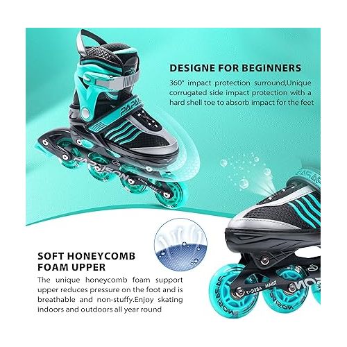  PAPAISON Adjustable Inline Skates Boys Ages 4-12, Roller Skates for Girls Kids with Full Light Up Wheels, Outdoor Skates Illuminating Skates for Children Teens Women