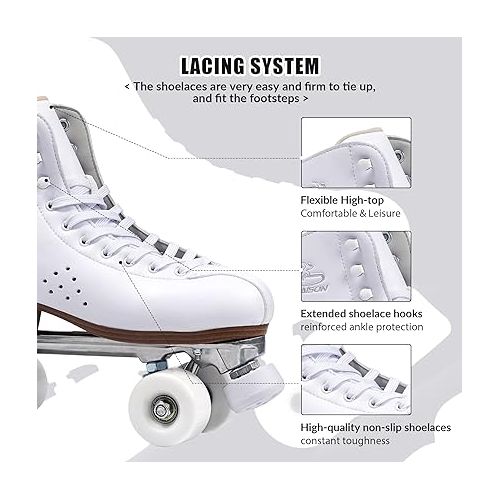  PAPAISON Roller Skates for Women and Men, Deluxe 2 Layer Microfiber Leather Double Row-Classic Roller Skates for Girls, Professional Outdoor Indoor Quad-Skates for Kids & Adults…