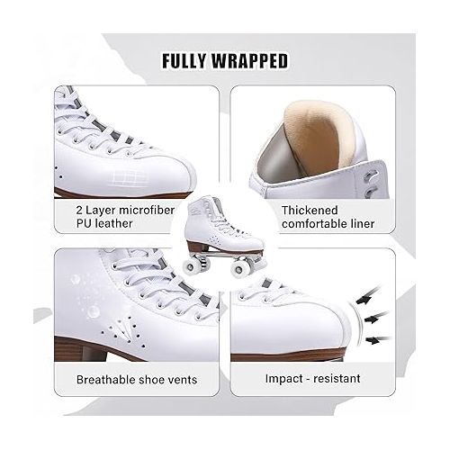  PAPAISON Roller Skates for Women and Men, Deluxe 2 Layer Microfiber Leather Double Row-Classic Roller Skates for Girls, Professional Outdoor Indoor Quad-Skates for Kids & Adults…