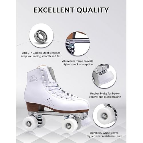  PAPAISON Roller Skates for Women and Men, Deluxe 2 Layer Microfiber Leather Double Row-Classic Roller Skates for Girls, Professional Outdoor Indoor Quad-Skates for Kids & Adults…