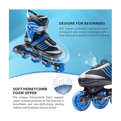  PAPAISON Adjustable Inline Skates Boys Ages 4-12, Roller Skates for Girls Kids with Full Light Up Wheels, Outdoor Illuminating Skates for Children Teens Women