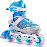 PAPAISON Inline Skates for Boys and Girls with Full Light up Wheels, Beginner Adjustable Illuminating Roller Skates for Kids Youth Women and Men…