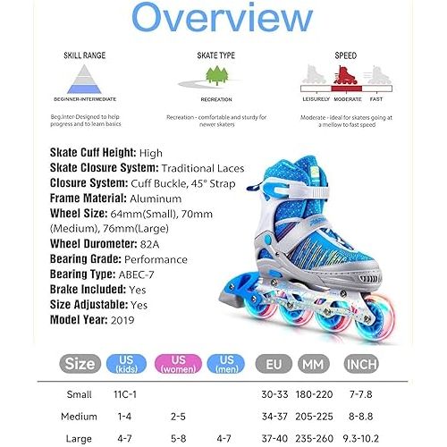  PAPAISON Inline Skates for Boys and Girls with Full Light up Wheels, Beginner Adjustable Illuminating Roller Skates for Kids Youth Women and Men…