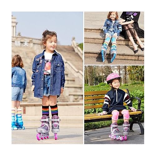  PAPAISON Inline Skates for Boys and Girls with Full Light up Wheels, Beginner Adjustable Illuminating Roller Skates for Kids Youth Women and Men…