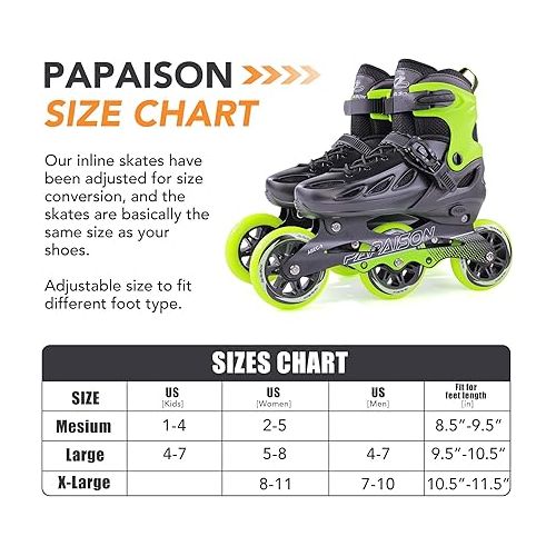  PAPAISON Adult Inline Skates for Men Women with 3 100mm Wheels, Outdoor Blades Fitness Speed Racing Skates, Roller Skates for Teens Boys Girls
