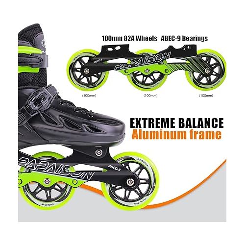  PAPAISON Adult Inline Skates for Men Women with 3 100mm Wheels, Outdoor Blades Fitness Speed Racing Skates, Roller Skates for Teens Boys Girls