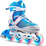 PAPAISON Inline Skates for Boys and Girls with Full Light up Wheels, Beginner Adjustable Illuminating Roller Skates for Kids Youth Women and Men…