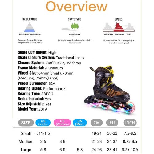  PAPAISON Inline Skates for Boys and Girls with Full Light up Wheels, Beginner Adjustable Illuminating Roller Skates for Kids Youth Women and Men…