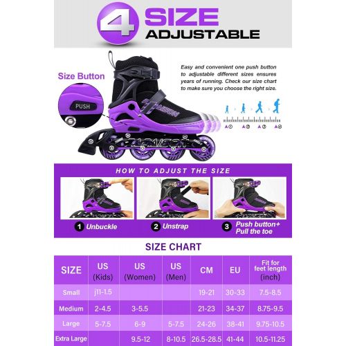  [아마존베스트]PAPAISON Adjustable Inline Skates for Kids and Adults with Full Light Up Wheels, Outdoor Blades Roller Skates for Girls and Boys, Men and Women