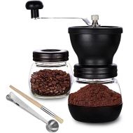 PARACITY Manual Coffee Bean Grinder with Ceramic Burr, Hand Coffee Grinder Mill Small with 2 Glass Jars(11OZ per Jar) Stainless Steel Handle for Drip Coffee, Espresso, French Press, Turkish Brew