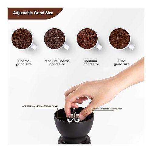  PARACITY Manual Coffee Bean Grinder with Ceramic Burr, Hand Coffee Grinder Mill Small with 2 Glass Jars(11OZ per Jar) Stainless Steel Handle for Drip Coffee, Espresso, French Press, Turkish Brew