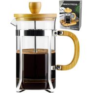 PARACITY French Press Coffee Maker, Mini Coffee Press with Bamboo Handle, French Press of 18/8 Stainless Steel Filter and Heat Resistant Glass, 12OZ Portable Coffee Maker for Travel& Home