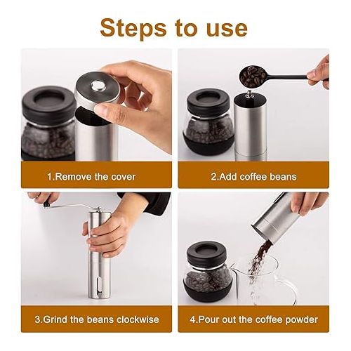  PARACITY Manual Coffee Bean Grinder Stainless Steel Hand Coffee Mill Ceramic Burr for Aeropress, Drip Coffee, Espresso, French Press, Turkish Brew