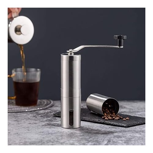  PARACITY Manual Coffee Bean Grinder Stainless Steel Hand Coffee Mill Ceramic Burr for Aeropress, Drip Coffee, Espresso, French Press, Turkish Brew