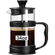 PARACITY French Press Coffee Maker 34oz, Coffee Press with 3 Filters Screen, Camping French Press of Heat Resistant Borosilicate Glass, Portable Coffee Maker for Travel& Home Gift(Black)