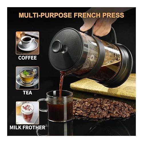  PARACITY French Press Coffee Maker 34oz, Coffee Press with 3 Filters Screen, Camping French Press of Heat Resistant Borosilicate Glass, Portable Coffee Maker for Travel& Home Gift(Black)