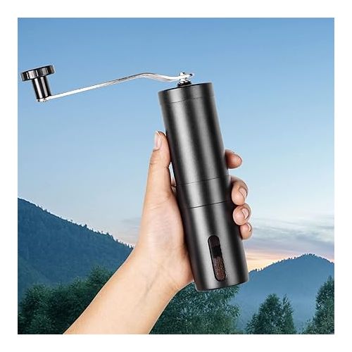  PARACITY Manual Coffee Grinder Stainless Steel, Hand Coffee Bean Grinder/Mill with Ceramic Burr for Aeropress, Drip Coffee, Espresso, French Press, Turkish Brew, Ideal for Camping, Coffee Gift(Black)