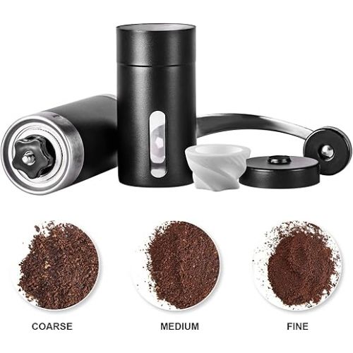  PARACITY Manual Coffee Grinder Stainless Steel, Hand Coffee Bean Grinder/Mill with Ceramic Burr for Aeropress, Drip Coffee, Espresso, French Press, Turkish Brew, Ideal for Camping, Coffee Gift(Black)