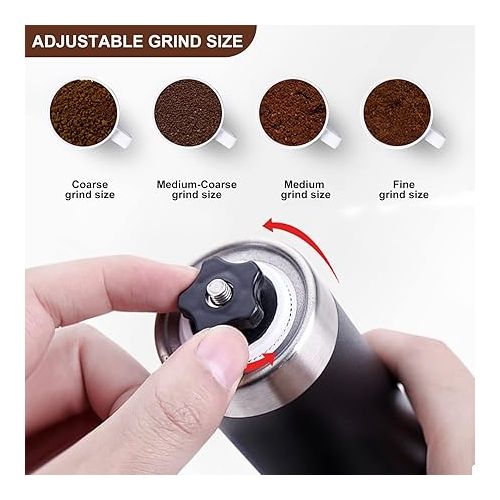  PARACITY Manual Coffee Grinder Stainless Steel, Hand Coffee Bean Grinder/Mill with Ceramic Burr for Aeropress, Drip Coffee, Espresso, French Press, Turkish Brew, Ideal for Camping, Coffee Gift(Black)