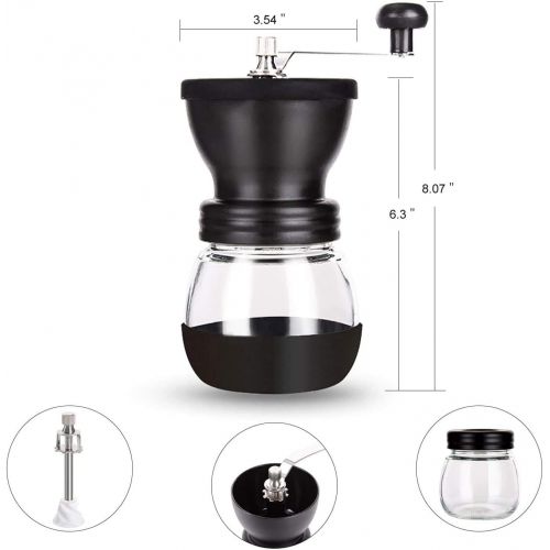  [아마존베스트]PARACITY Manual Coffee Bean Grinder, Hand Coffee Mill with 2 Glass Jars Ceramic Burr Stainless Steel Handle for Aeropress, Drip Coffee, Espresso, French Press, Turkish Brew