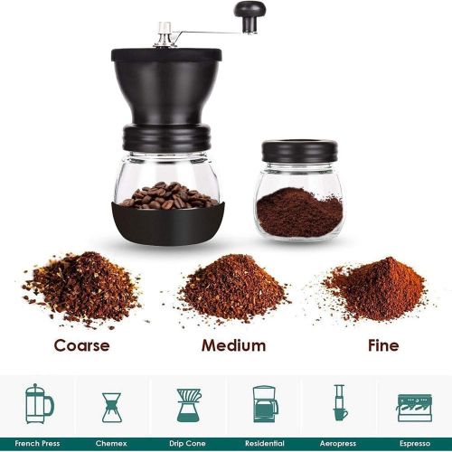  [아마존베스트]PARACITY Manual Coffee Bean Grinder, Hand Coffee Mill with 2 Glass Jars Ceramic Burr Stainless Steel Handle for Aeropress, Drip Coffee, Espresso, French Press, Turkish Brew