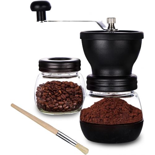  [아마존베스트]PARACITY Manual Coffee Bean Grinder, Hand Coffee Mill with 2 Glass Jars Ceramic Burr Stainless Steel Handle for Aeropress, Drip Coffee, Espresso, French Press, Turkish Brew