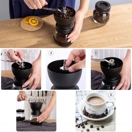  [아마존베스트]PARACITY Manual Coffee Bean Grinder, Hand Coffee Mill with 2 Glass Jars Ceramic Burr Stainless Steel Handle for Aeropress, Drip Coffee, Espresso, French Press, Turkish Brew