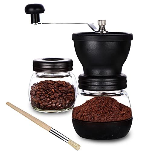 [아마존베스트]PARACITY Manual Coffee Bean Grinder, Hand Coffee Mill with 2 Glass Jars Ceramic Burr Stainless Steel Handle for Aeropress, Drip Coffee, Espresso, French Press, Turkish Brew