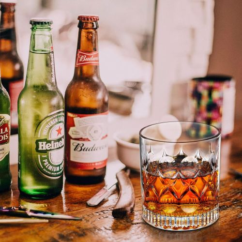  [아마존베스트]PARACITY Whiskey Glass Set of 2 Mountain Crystal Wedge Glass Old Fashioned Tasting Tumblers Funny Gift Box for Dad