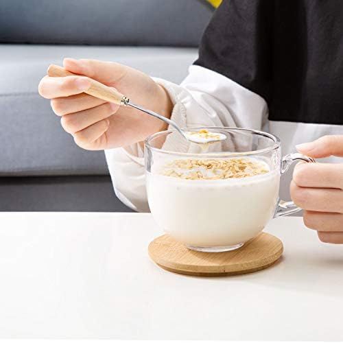  [아마존베스트]PARACITY Glass Cup 15OZ Clear Coffee Mug with Lids Spoon for Breakfast Tea,Milk,Beverage,Oats,yoghurt