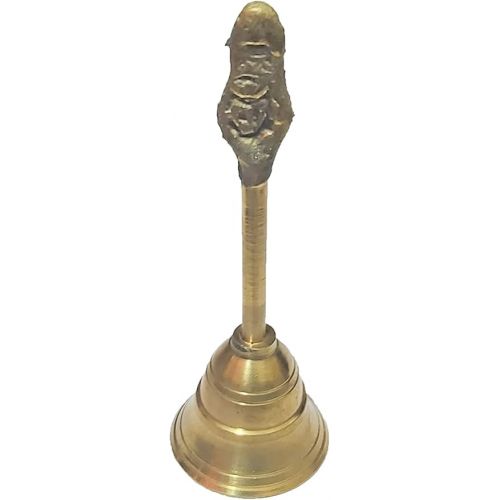  Handheld ghanti Indian Brass handbell Colorful Decorative Jingle Bell for Christmas mandir Pooja Items Wedding Diwali Home Office Decor Hand-Bell (4- Inch)